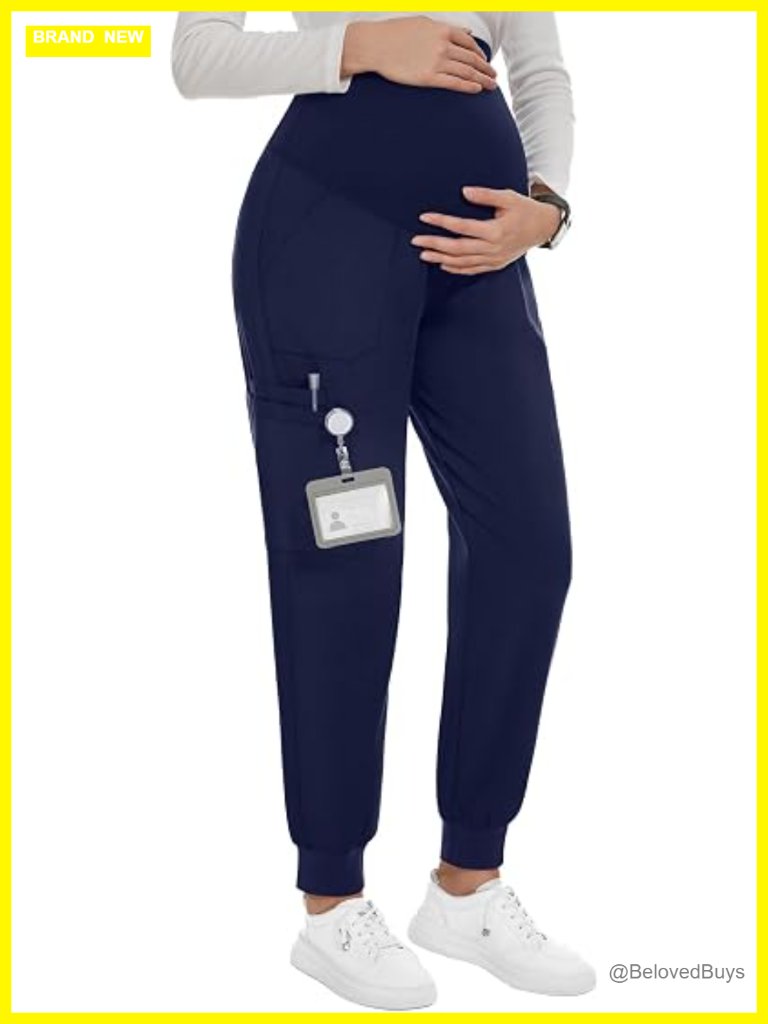 Maternity Jogger Scrubs With 6 Pockets, Over-The-Belly, Workwear Pants